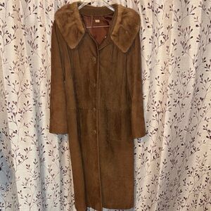 Women’s Long Suede Coat with Fur Collar